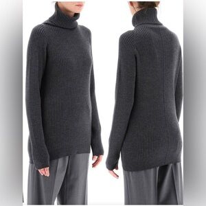 TOTEME Rib Knit Wool Blend Turtleneck in Dark Gray Malange Size XXS NWT
